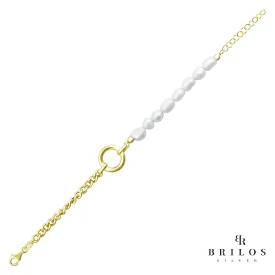 Srebna narukvica Timeless Pearls s 18 kt pozlatom