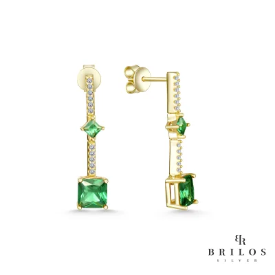 Srebrne naušnice Cubic Gems sa zelenim cirkonima i 18 kt pozlatom