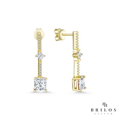Srebrne naušnice Cubic Gems s bijelim cirkonima i 18 kt pozlatom