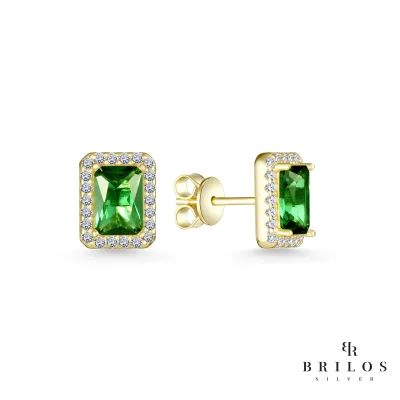 Srebrne naušnice Regal Gemstone sa zelenim cirkonom i 18 kt pozlatom
