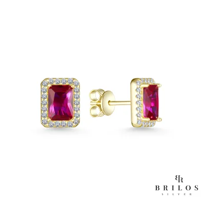 Srebrne naušnice Regal Gemstone sa rozim cirkonom i 18 kt pozlatom