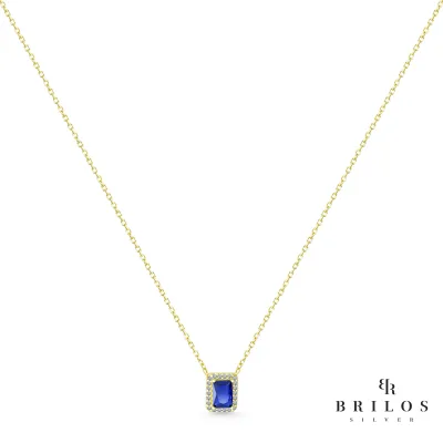 Srebrna ogrlica Regal Gemstone sa plavim cirkonom i 18 kt pozlatom