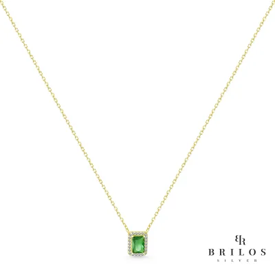 Srebrna ogrlica Regal Gemstone sa zelenim cirkonom i 18 kt pozlatom