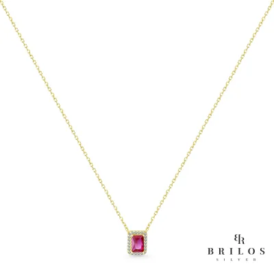 Srebrna ogrlica Regal Gemstone sa rozim cirkonom i 18 kt pozlatom