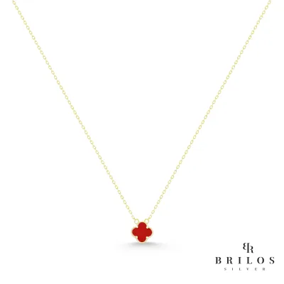 Srebrna ogrlica Little Eternal Clover s crvenim kamenom i 18 kt pozlatom