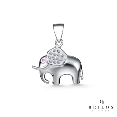 Srebrni privjesak Shiny Elephant s bijelim cirkonima