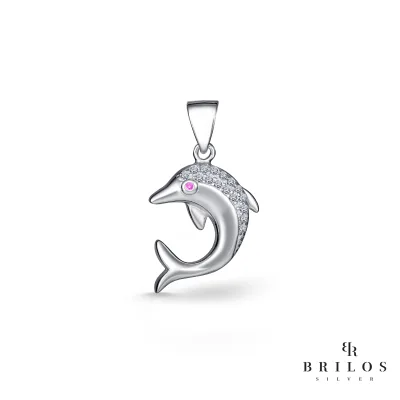 Srebrni privjesak Shiny Dolphin s bijelim cirkonima