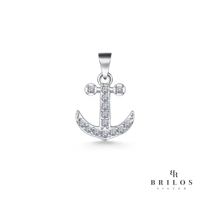 Srebrni privjesak Glossy Anchor s bijelim cirkonima