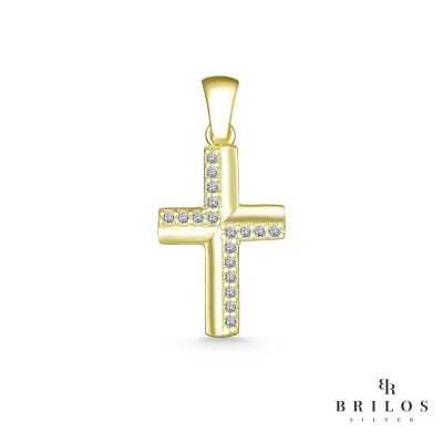 Srebrni privjesak Sparkle Cross s bijelim cirkonima i 18 kt pozlatom