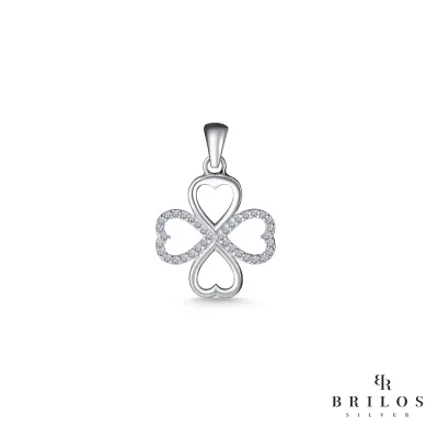 Srebrni privjesak Lucky Clover s bijelim cirkonom