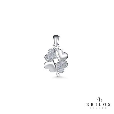 Srebrni privjesak Clover Hearts s bijelim cirkonima