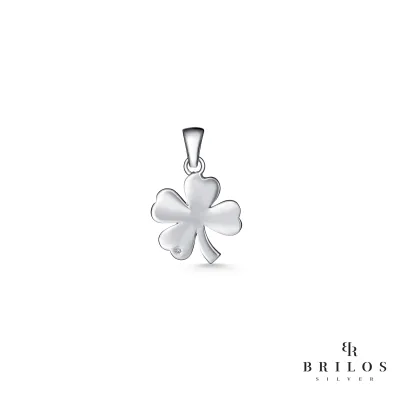 Srebrni privjesak Cloverleaf Love s bijelim cirkonima