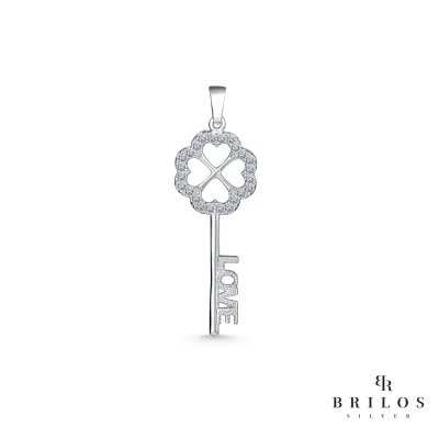Srebrni privjesak Key Clef s bijelim cirkonima