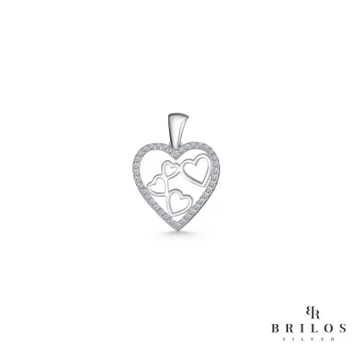 Srebrni privjesak Hearts in Heart s bijelim cirkonima