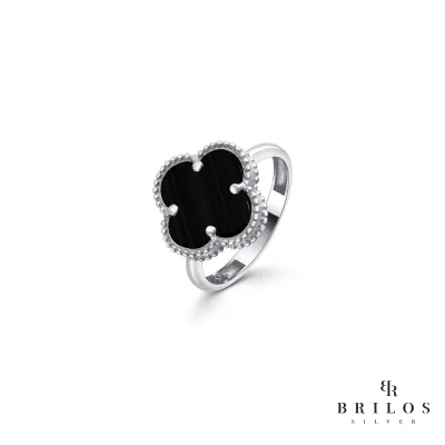 Srebrni prsten Eternal Clover s crnim kamenom