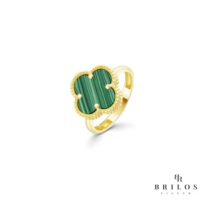 Srebrni prsten Eternal Clover sa zelenim kamenom i 18 kt pozlatom