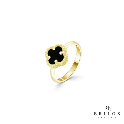 Srebrni prsten Little Eternal Clover s crnim kamenom