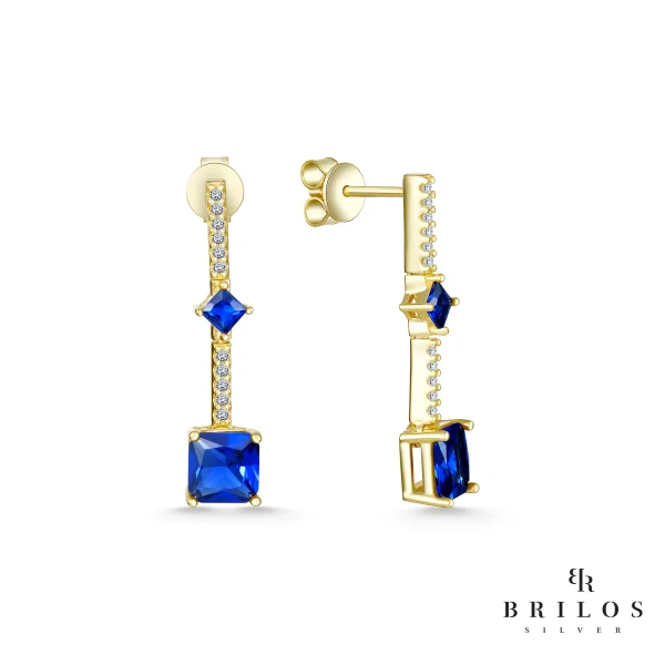 Srebrne naušnice Cubic Gems s plavim cirkonima i 18 kt pozlatom