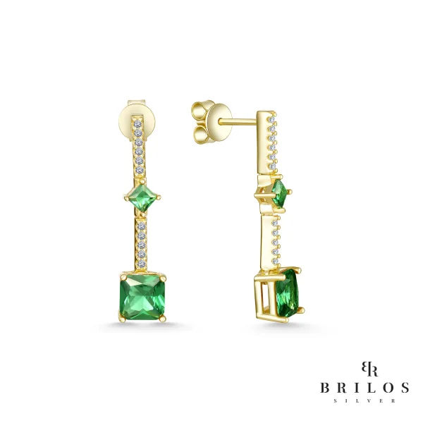 Srebrne naušnice Cubic Gems sa zelenim cirkonima i 18 kt pozlatom