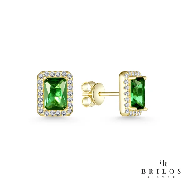 Srebrne naušnice Regal Gemstone sa zelenim cirkonom i 18 kt pozlatom