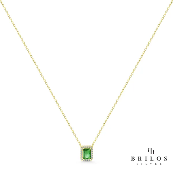 Srebrna ogrlica Regal Gemstone sa zelenim cirkonom i 18 kt pozlatom