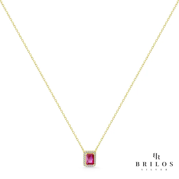 Srebrna ogrlica Regal Gemstone sa rozim cirkonom i 18 kt pozlatom