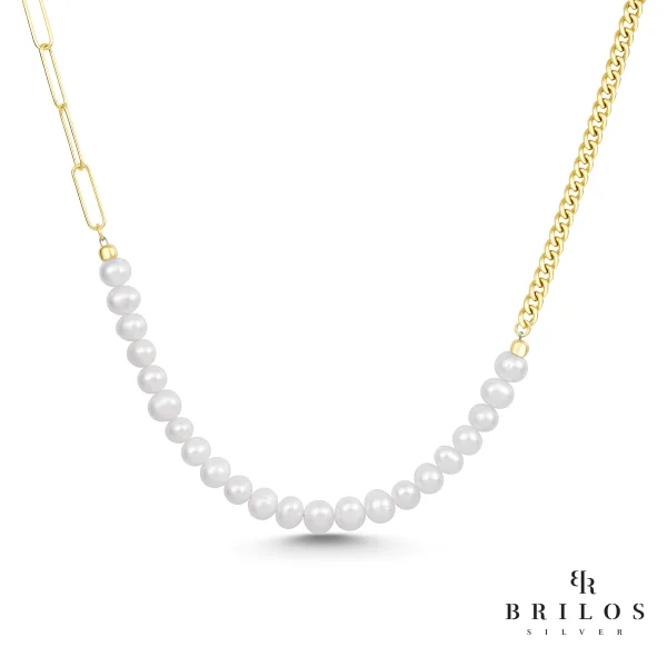 Srebrna ogrlica Noble Pearls s 18 kt pozlatom