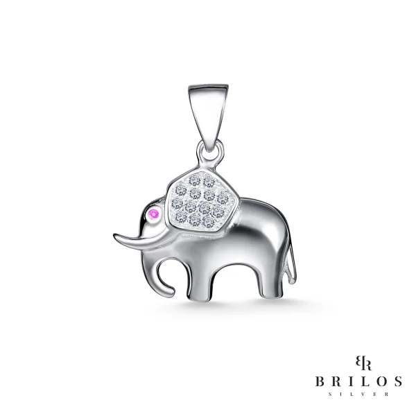 Srebrni privjesak Shiny Elephant s bijelim cirkonima