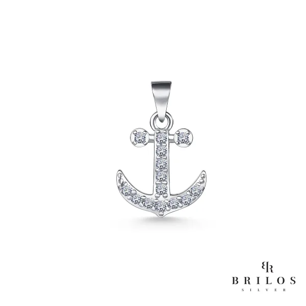 Srebrni privjesak Glossy Anchor s bijelim cirkonima