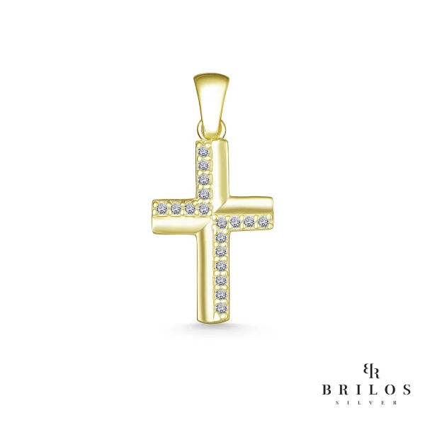 Srebrni privjesak Sparkle Cross s bijelim cirkonima i 18 kt pozlatom