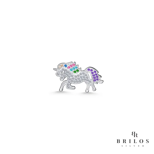 Srebrni privjesak Rainbow Unicorn s višebojnim cirkonima