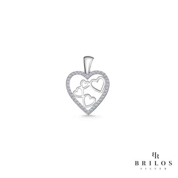 Srebrni privjesak Hearts in Heart s bijelim cirkonima