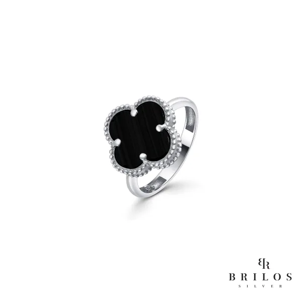 Srebrni prsten Eternal Clover s crnim kamenom